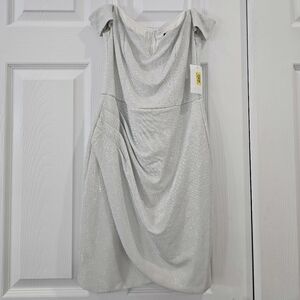 B Darlin Shimmer Off the Shoulder Silver Dress